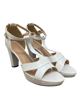 Women's White T-Strap Block Heel Sandals